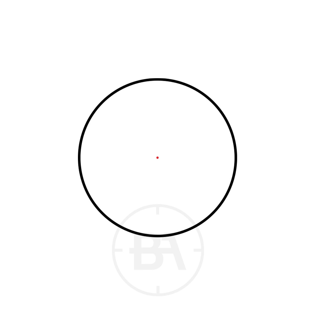 Hawke Vantage 1x30 Red Dot With Mounts 7 A black-outlined circle with a small red dot at its center, resembling a Red Dot sight, is shown on a white background. Below is a faint "BA" watermark, representing the Hawke Vantage 1x30 Red Dot With Dovetail Mounts.