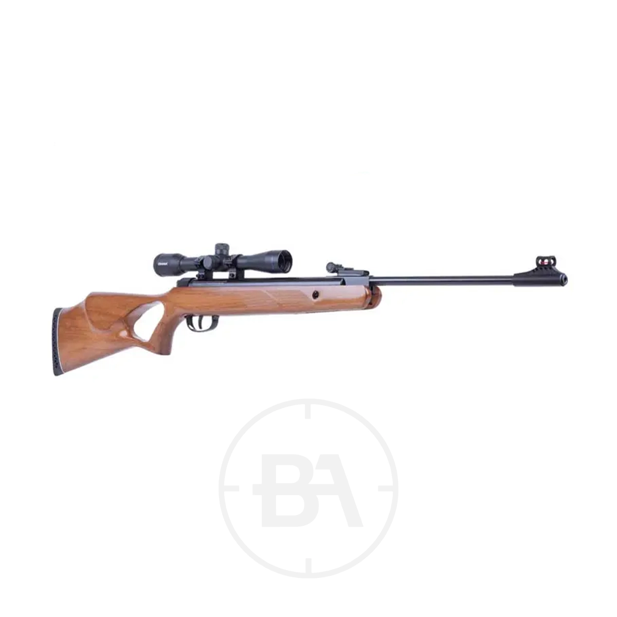 Diana Two-Fifty Spring Air Rifle 5 The Diana Two-Fifty Spring Air Rifle, featuring a wooden stock and mounted scope, is displayed in profile on a plain white background.