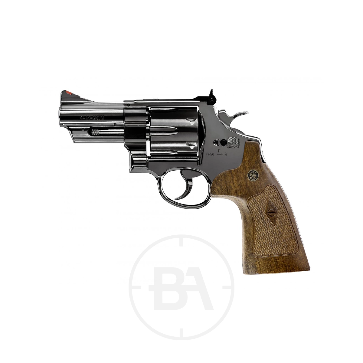 Smith & Wesson M29 3" CO2 Pistol 4.5mm BB 1 A Umarex Smith & Wesson M29 3" CO2 Pistol 4.5mm BB with a short barrel and wooden grip is displayed on a plain white background.