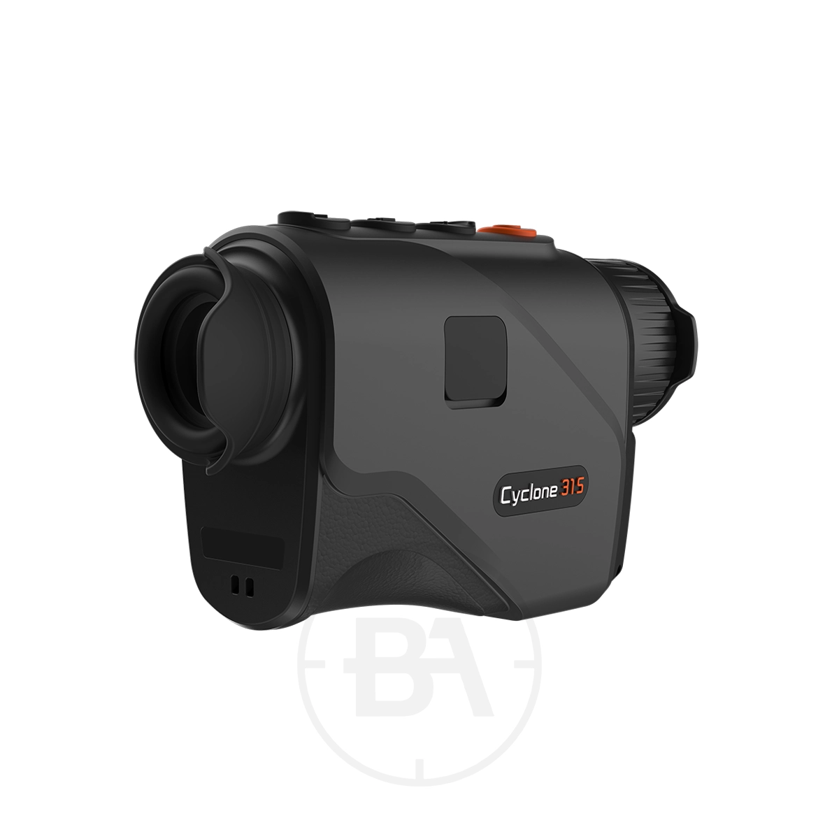 ThermTec Cyclone 315 Thermal lmaging Monocular 1 The ThermTec Cyclone 315 Thermal Imaging Monocular is black and features an eyepiece, lens, and top-mounted control buttons.
