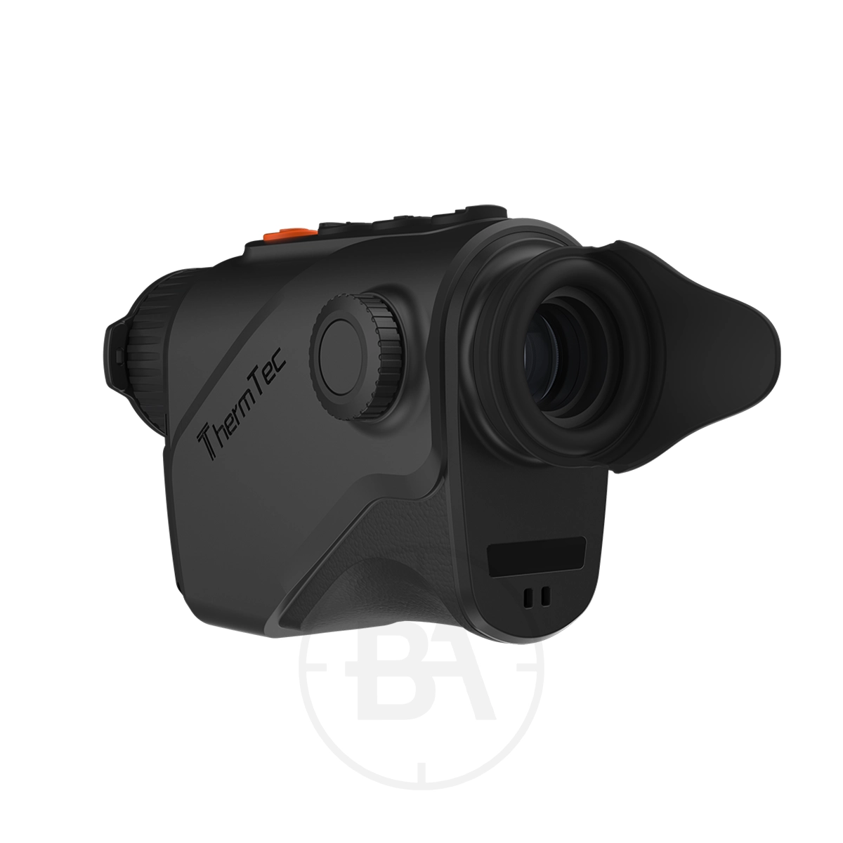 ThermTec Cyclone 315 Thermal lmaging Monocular 9 The ThermTec Cyclone 315 Thermal Imaging Monocular is a sleek black handheld device featuring an eyepiece, control buttons, and the “ThermTec” brand name on its side.