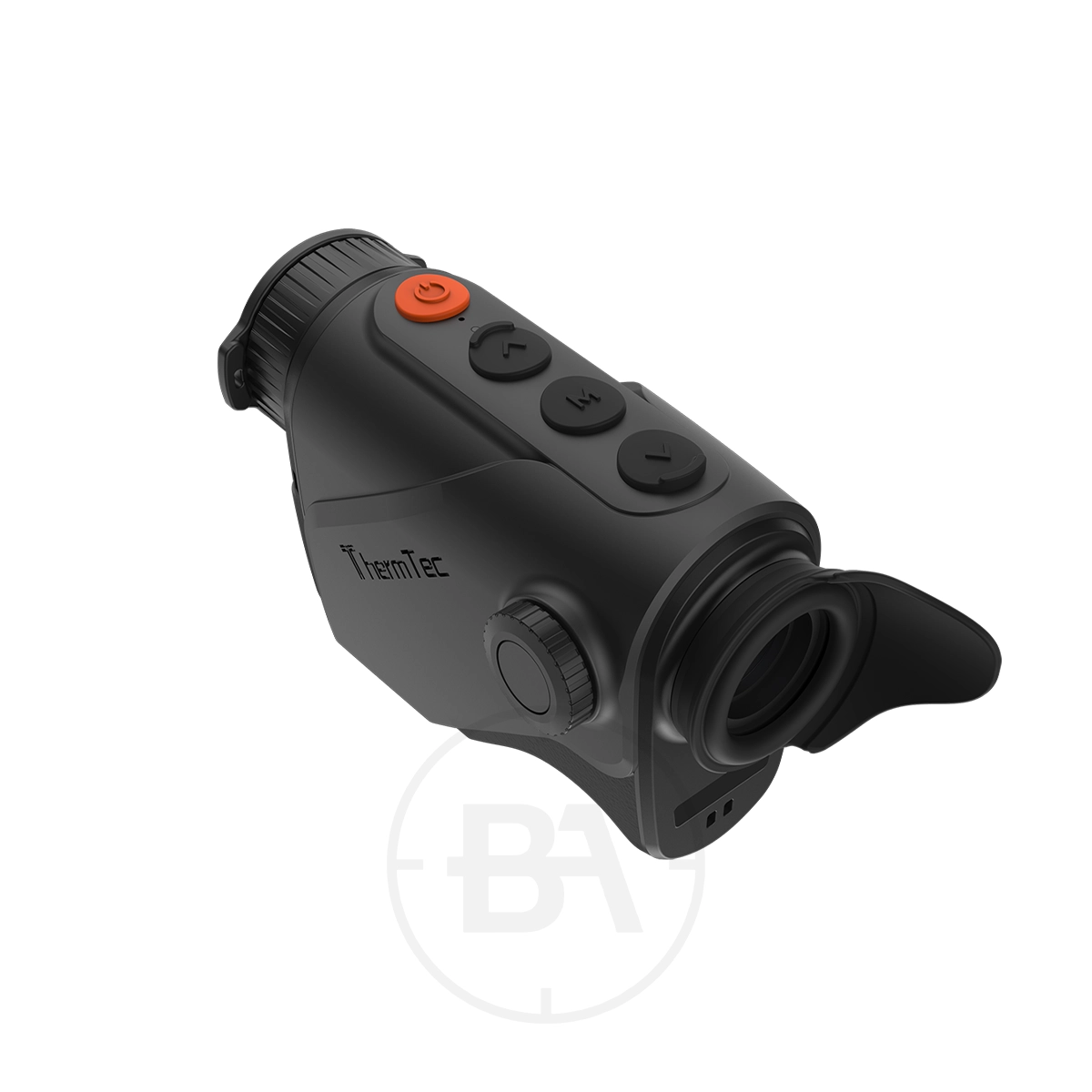 ThermTec Cyclone 325 Thermal lmaging Monocular 7 A compact black ThermTec Cyclone 325 Thermal Imaging Monocular with control buttons and an eyepiece, shown against a plain white background.