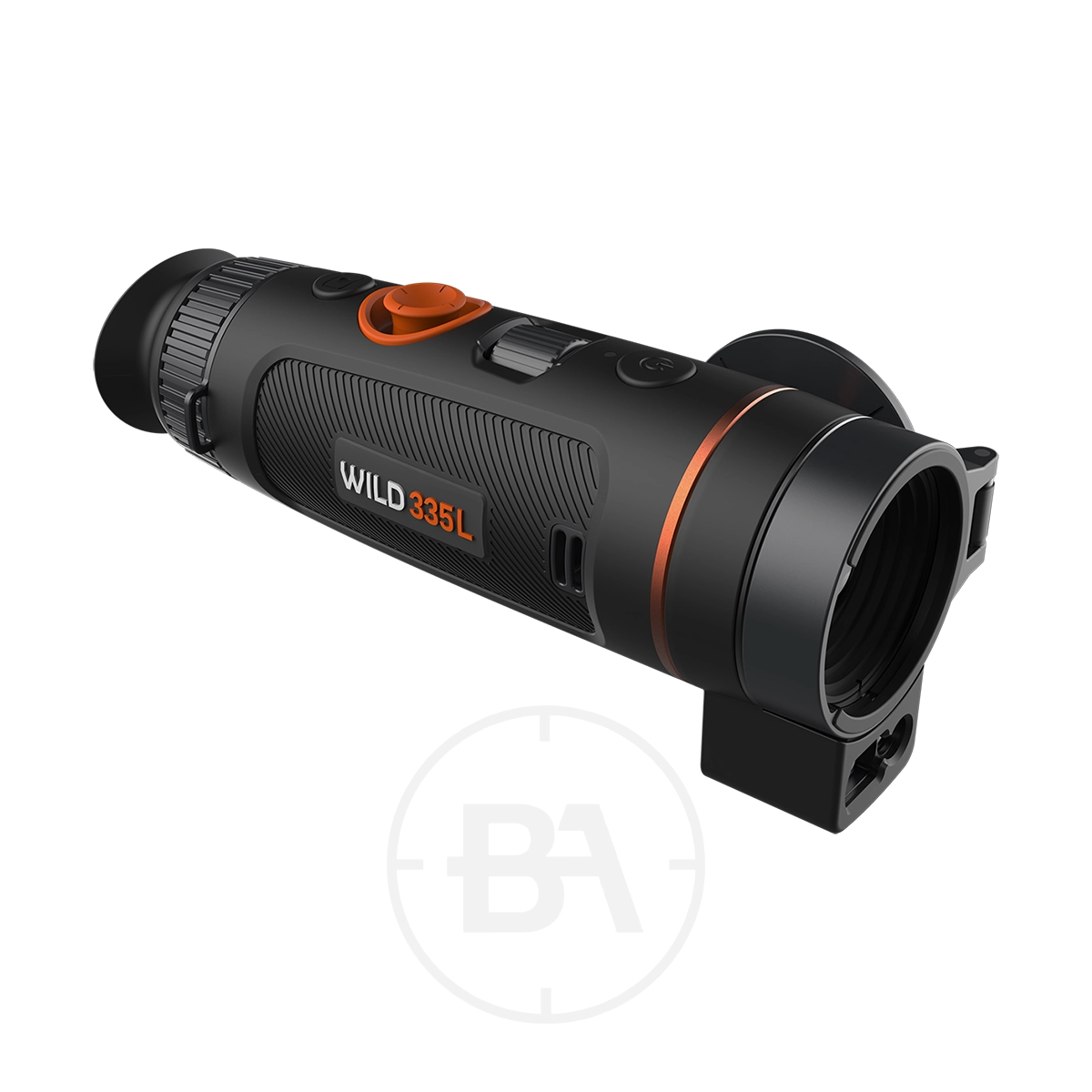 ThermTec Wild 335L Thermal lmaging Monocular 1 A ThermTec Wild 335L Thermal Imaging Monocular in black and orange is displayed on a white background, with the "WILD 335L" label visible.