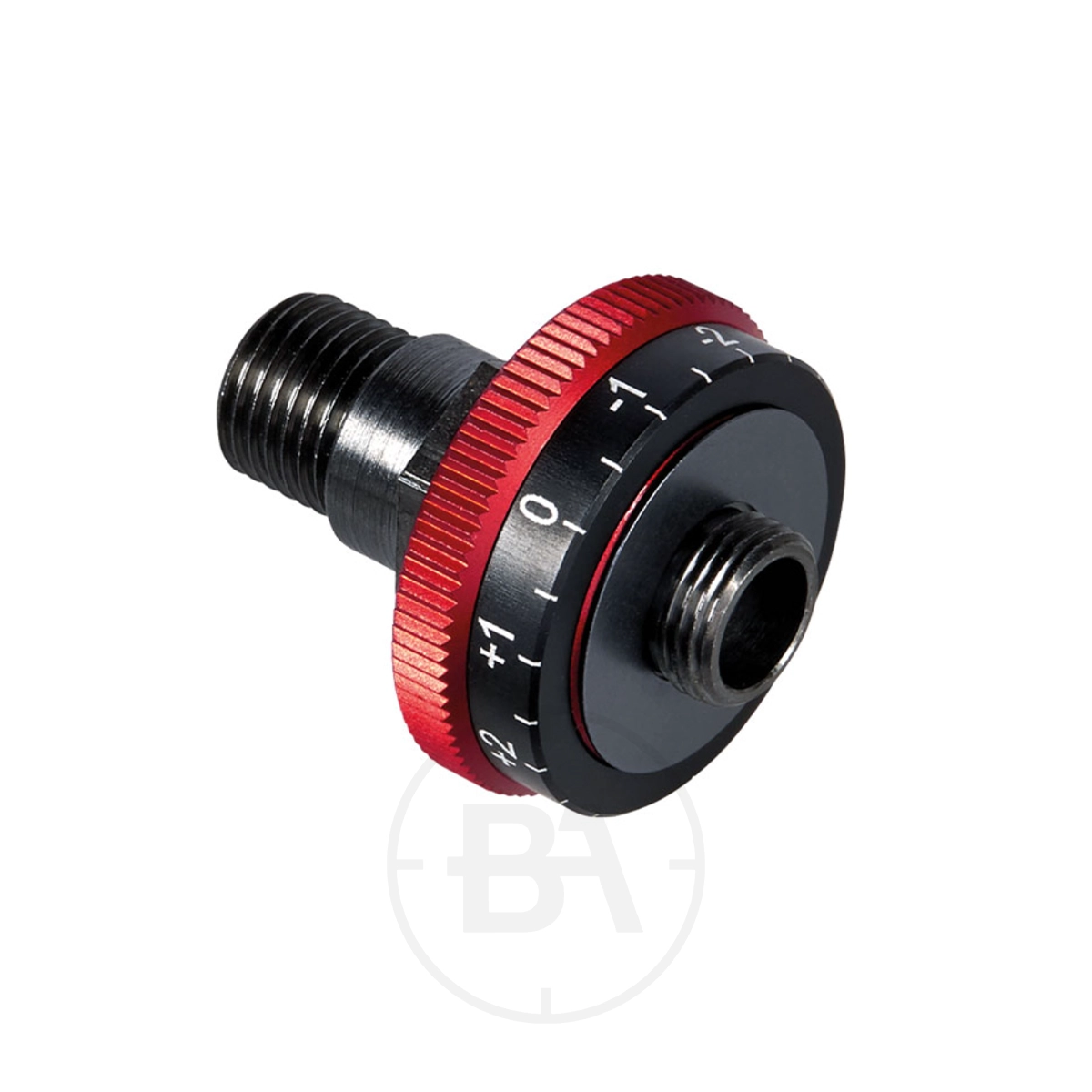 Gehmann 50300-0 0.0x Dioptre 1 A black and red metal dial with -2 to +2 numeric markings, designed for adjustable calibration on threaded devices like the Gehmann 50300-0 0.0x Dioptre.
