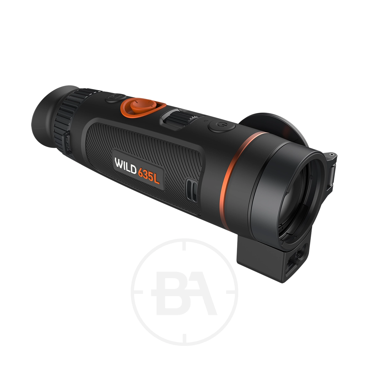 ThermTec Wild 635L Thermal lmaging Monocular 1 The ThermTec Wild 635L Thermal Imaging Monocular is a black and orange handheld device with lens and control buttons, designed for advanced thermal imaging.