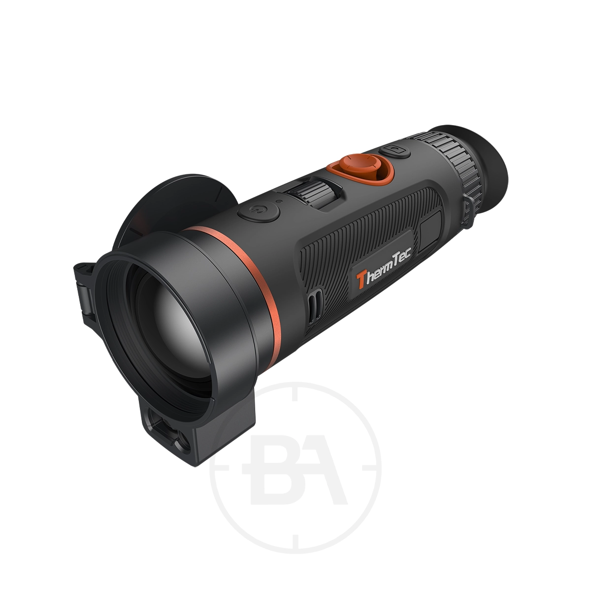 ThermTec Wild 650L Thermal lmaging Monocular 5 A ThermTec Wild 650L Thermal Imaging Monocular in black and orange, featuring a textured grip, lens cover, and easily visible control buttons.