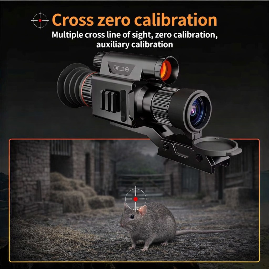 Fuego DS-X7 Day & Night Vision Rifle Scope 5 The Fuego DS-X7 Day & Night Vision Rifle Scope is shown targeting a rat in a barn, highlighting cross zero calibration and key features such as day & night vision.