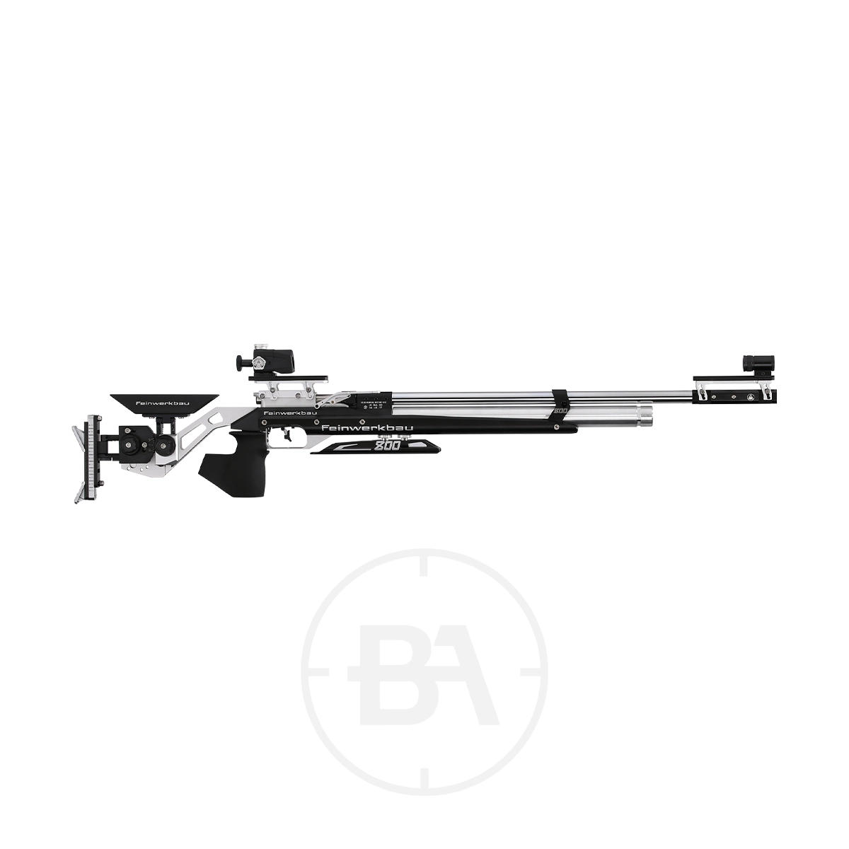 Feinwerkbau 800 Alu Match Target Rifle 1 The Feinwerkbau 800 Alu is a match target rifle featuring a long barrel, adjustable stock, and mounted sights, crafted for precision target shooting.