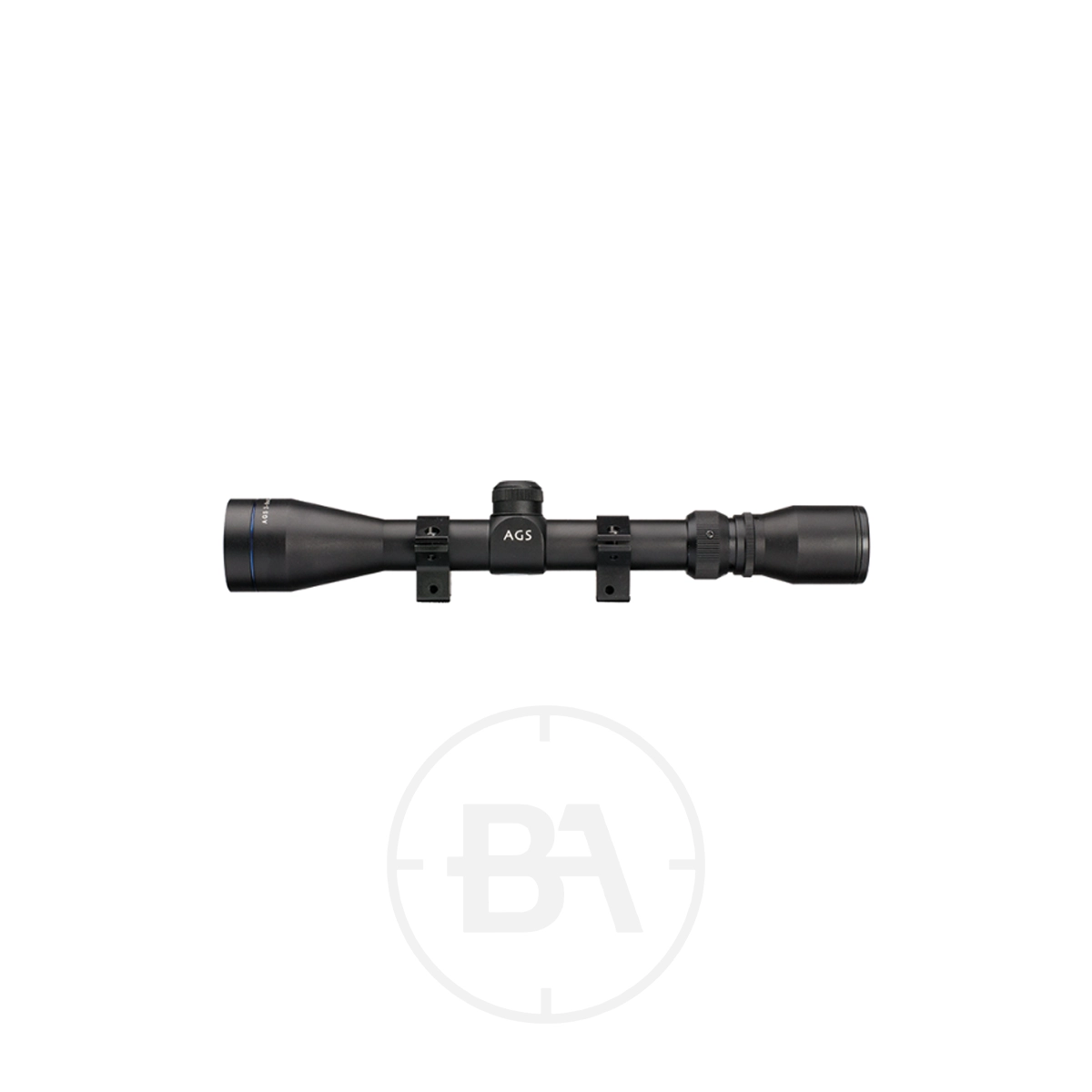 AGS VMX Rifle 3-9 x 40 Mil-Dot Scope 3 The AGS VMX Rifle 3-9 x 40 Mil-Dot Scope in black features an adjustment knob and mounting brackets, shown against a white background.