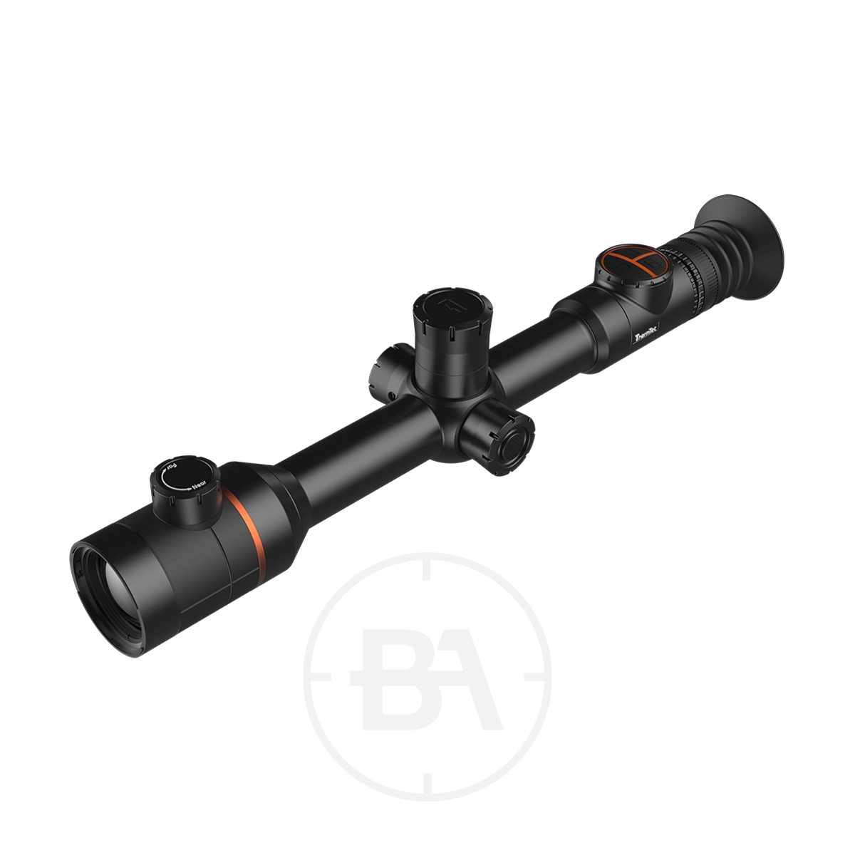 ThermTec Ares 335 2.0 Thermal Imaging Rifle Scope 3 The ThermTec Ares 335 2.0 Thermal Imaging Rifle Scope includes adjustment knobs, a magnification ring, and a matte finish, all displayed on a white background.