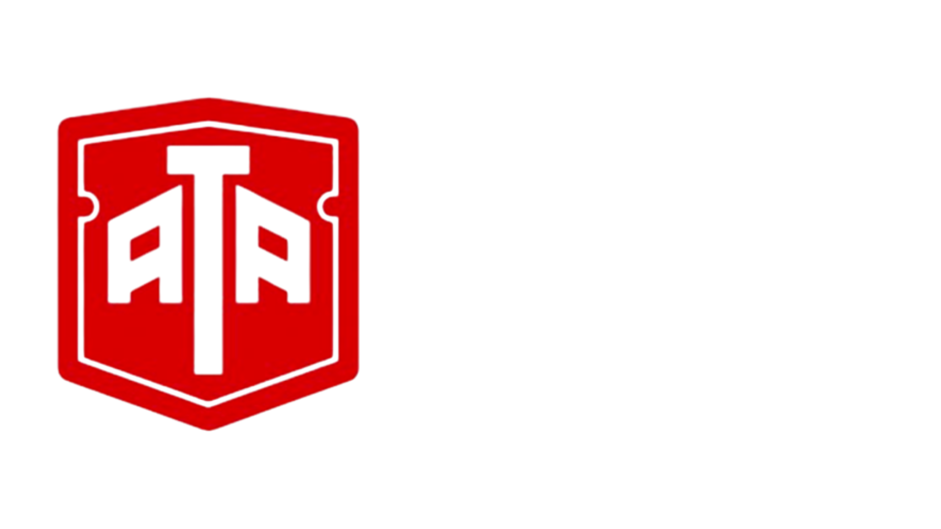 A red hexagonal shield with the black letters "ATA" in the center, on a transparent background.