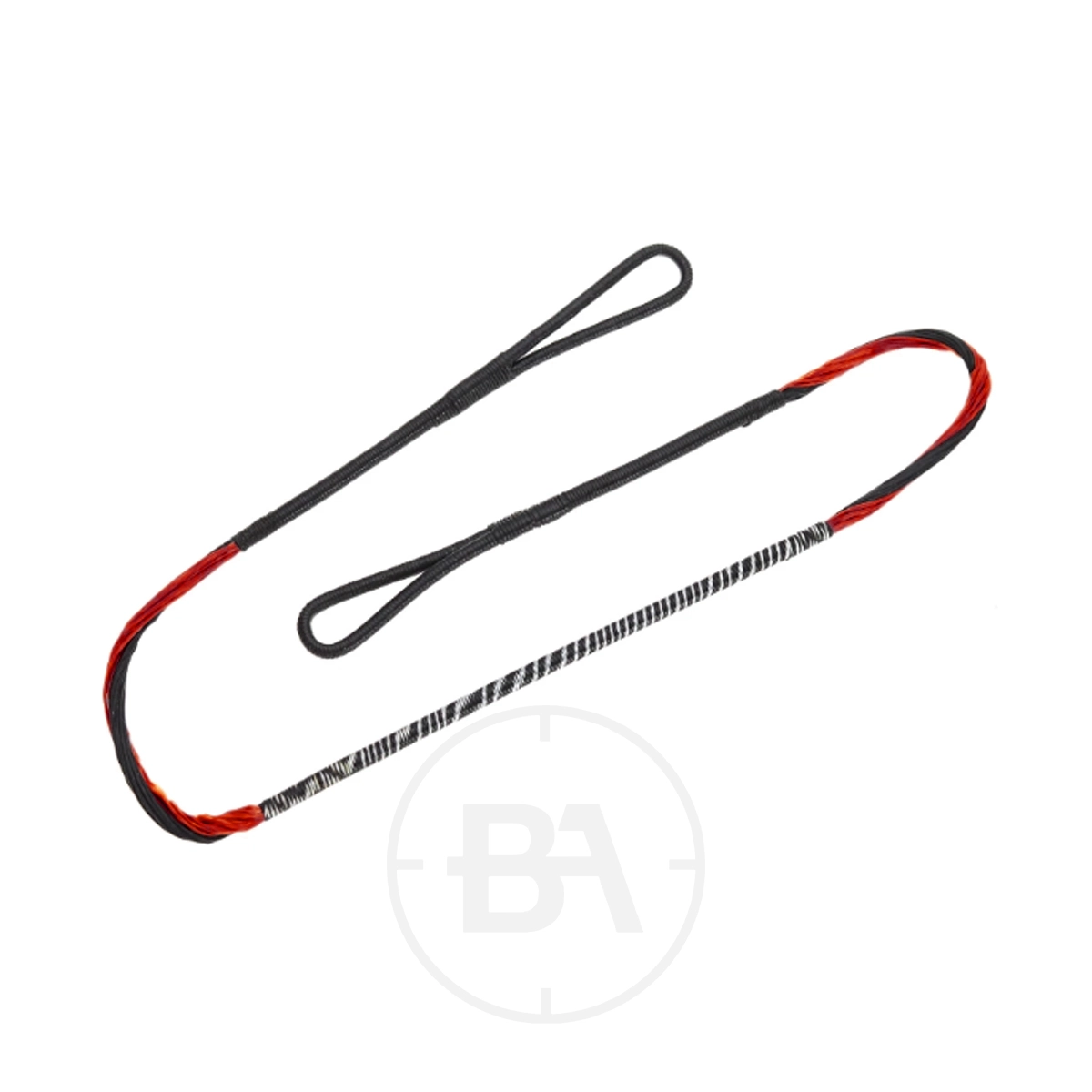 EK Archery Adder Replacement String 1 The EK Archery Adder Replacement String is a black and red braided rope with reinforced stitched ends and two large loops, shown on a white background.