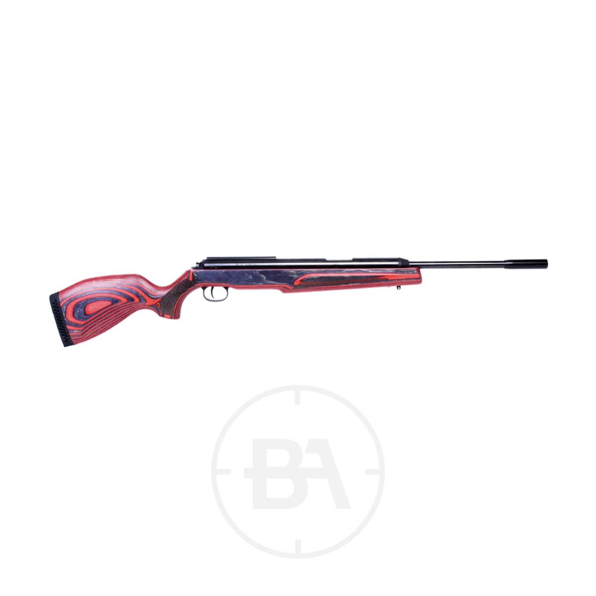Diana 54 Airking Pro Spring Air Rifle 3 The Diana 54 Airking Pro Spring Air Rifle features a red and black laminated wood stock, long barrel, and black recoil pad, displayed against a white background.