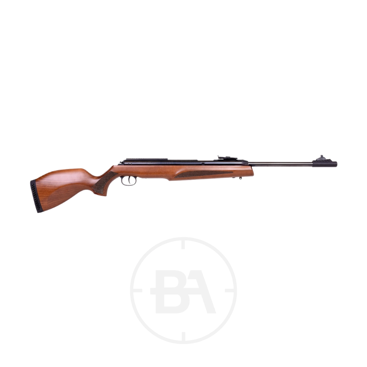 Diana 54 Airking Pro Spring Air Rifle 1 Side view of a Diana 54 Airking Pro spring air rifle, featuring a wood stock with a metal barrel and rear sight, displayed on a white background.