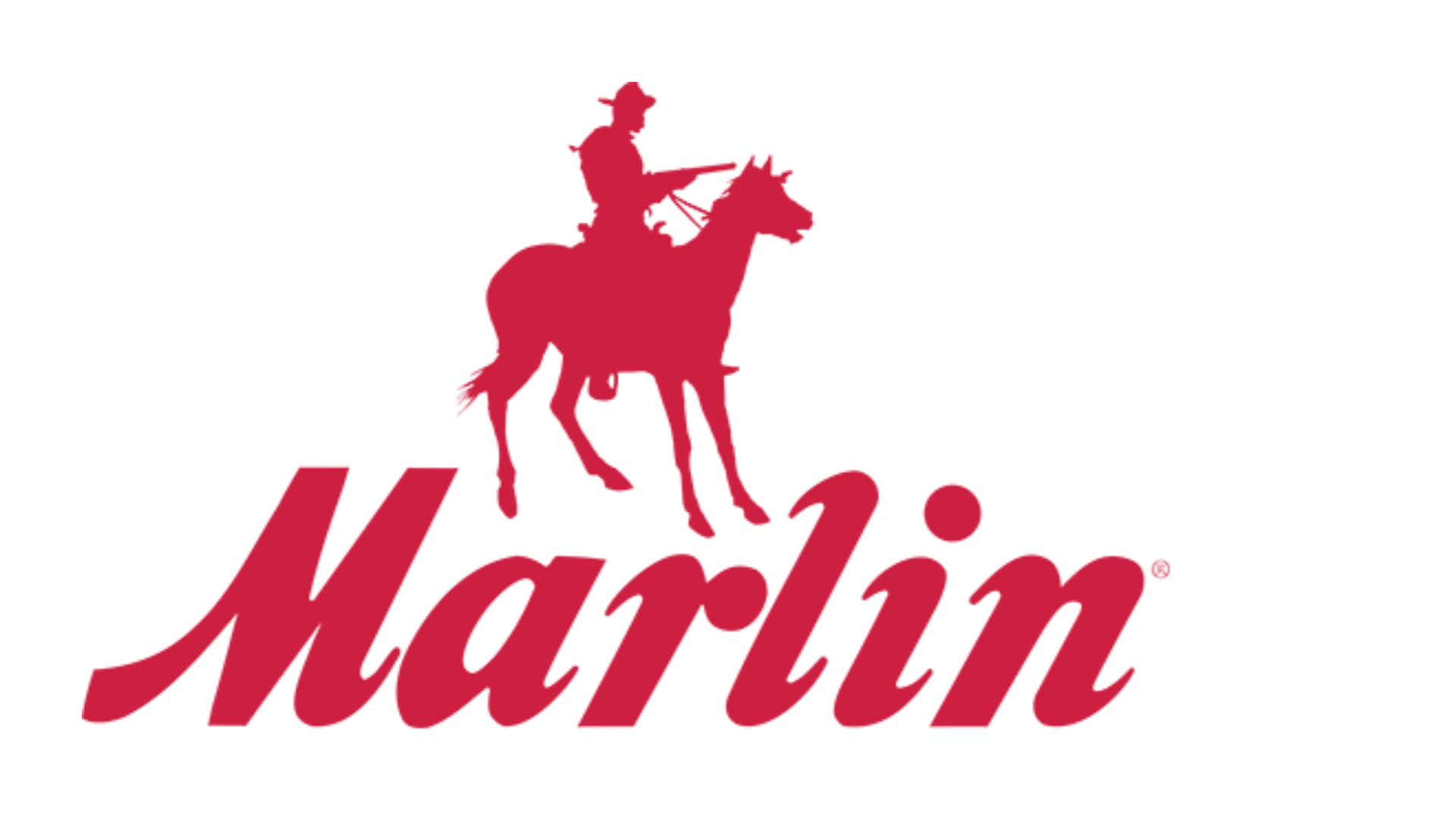 Marlin Revolver CO2 BB Pistol 2 A red silhouette of a cowboy riding a horse and holding a rifle appears above the word "Marlin" in bold, italicised red letters on a white background.