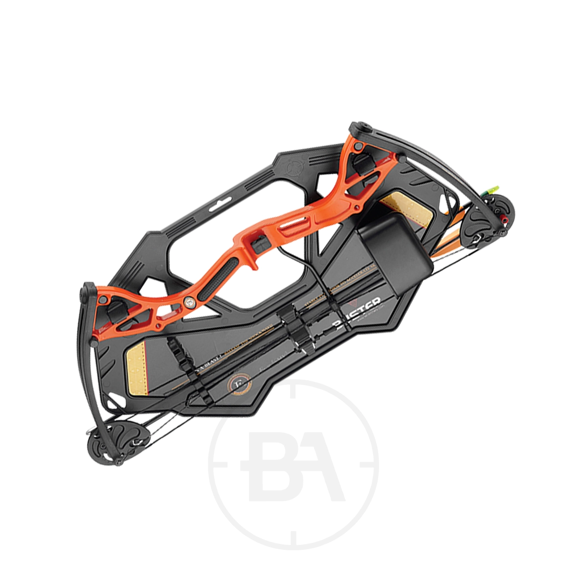 EK Archery Buster Compound Bow Bundle 5 A sleek black and orange compound bow from EK Archery, ideal for precision and power.