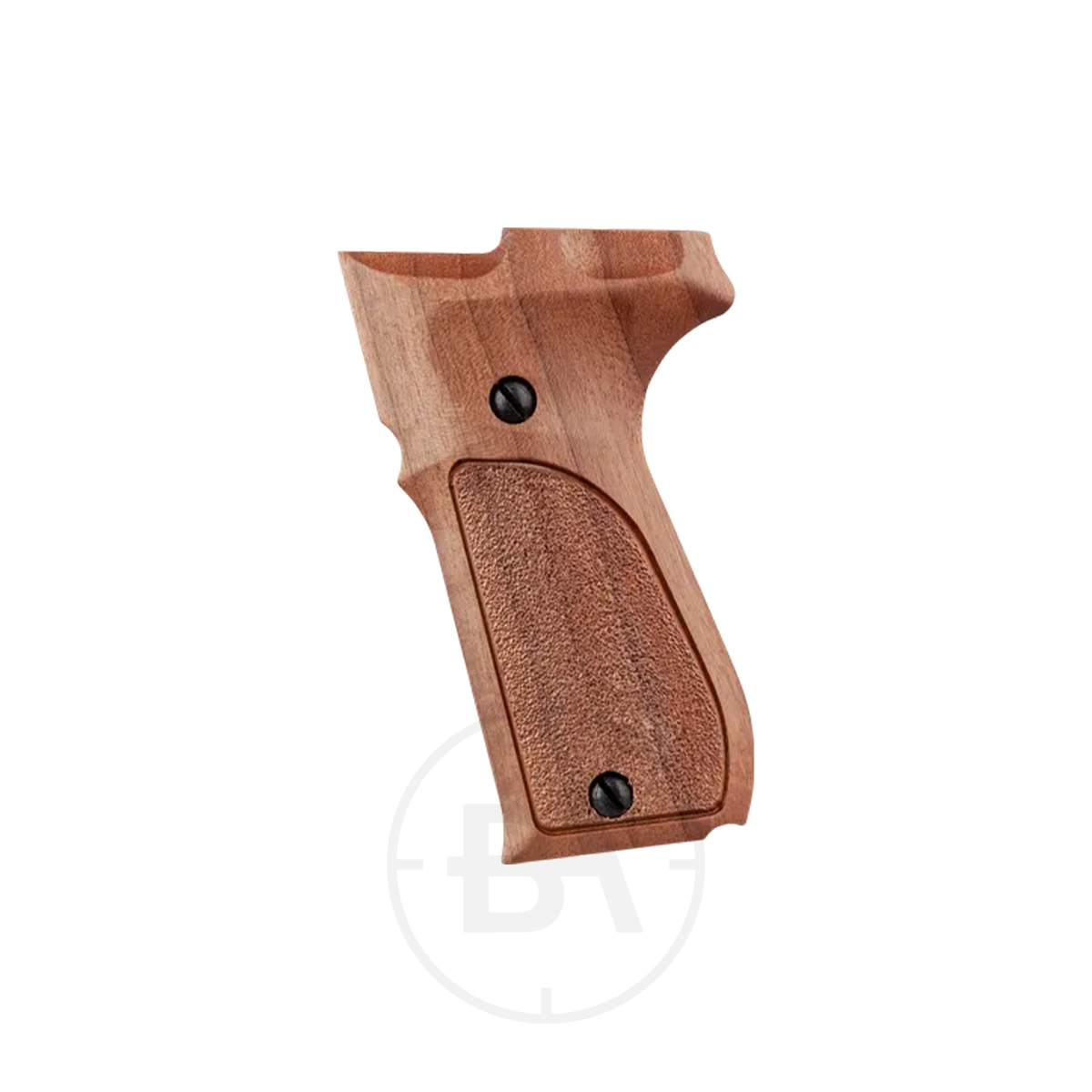 Walther CP88 Wooden Grips Set 1 The Walther CP88 Wooden Grips Set features two screws, textured panels for better grip, and a contoured ergonomic design, tailored for the Walther CP88 and displayed on a plain white background.