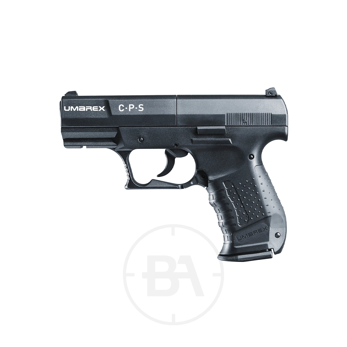 Umarex CPS CO2 Pistol 1 A black Umarex CPS CO2 Pistol is shown in side profile on a white background, with its trigger and grip clearly visible.