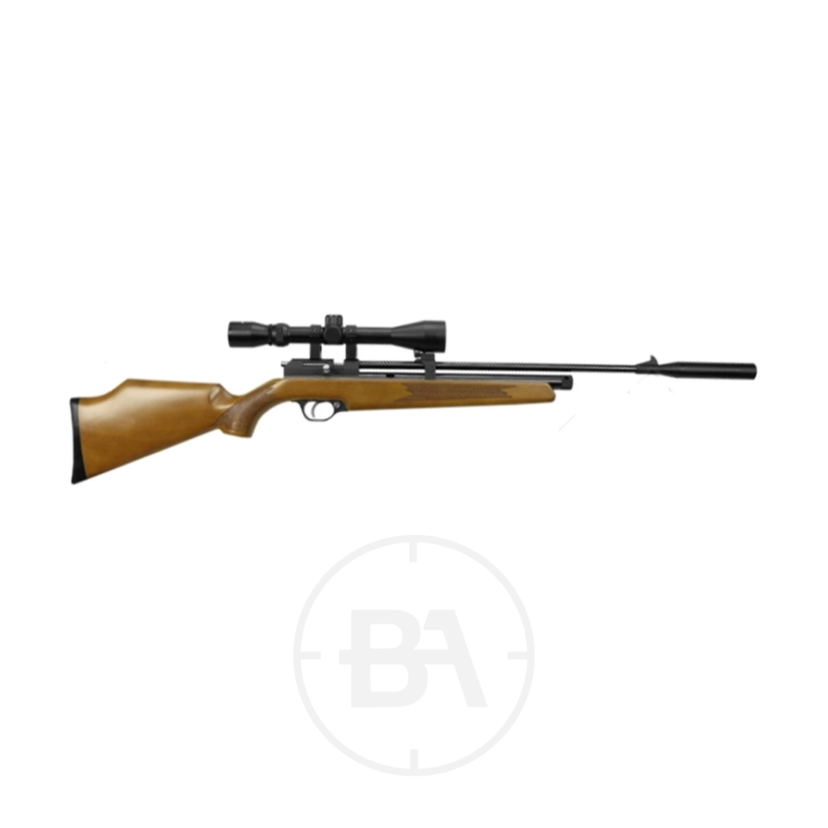 SMK Victory CR600W C02 Air Rifle 1 The SMK Victory CR600W CO2 Air Rifle, featuring a wooden stock, mounted scope, and long barrel, is shown against a plain white background.