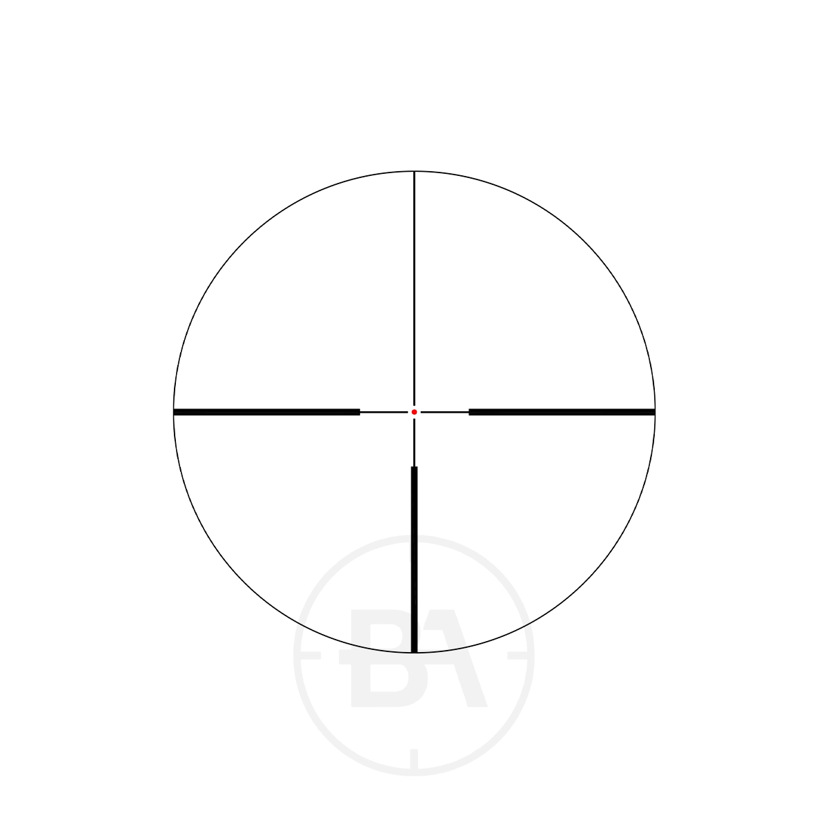 Anschütz Optics Performance Pro 1-8x24 SFP Rifle Scope 5 The Anschütz Optics Classic Pro 2.5-10x50 SFP Rifle Scope features a black reticle with fine crosshairs, thicker centre segments, and a red dot at the intersection on a white background—perfect for precise aiming.