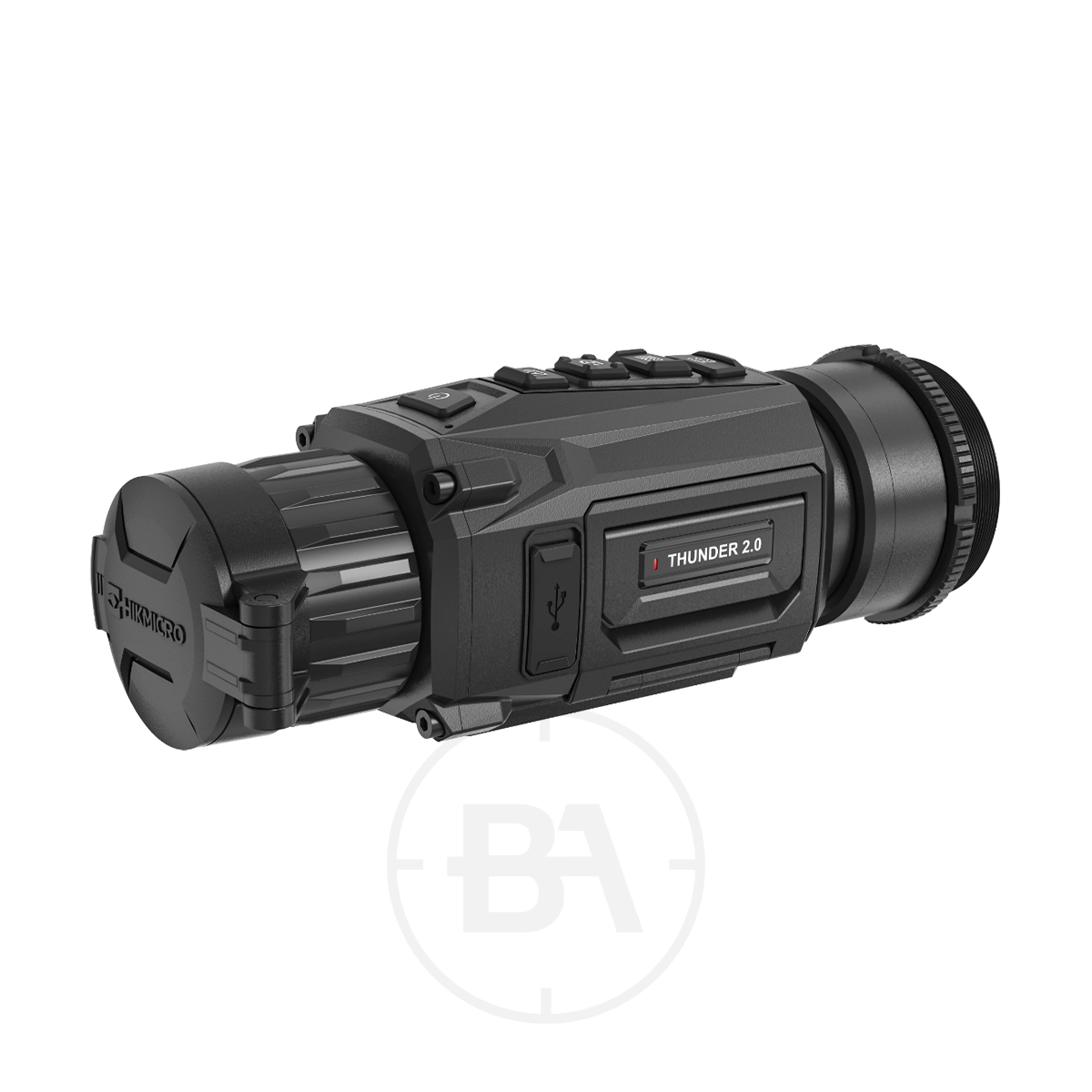 HIKMICRO Ultimate Thunder 2.0 TE19C Smart Thermal Clip-On 17 HIKMICRO Ultimate Thunder 2.0 TE19C Smart Thermal Clip-On in black with side buttons, lens cap, and visible USB port label—ideal as a versatile thermal imaging solution.