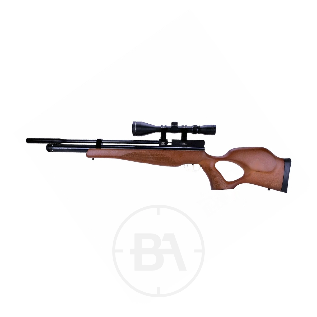 Remington Airacobra PCP Air Rifle With Scope 3 The Remington Airacobra PCP Air Rifle With Scope is displayed in profile on a white background.
