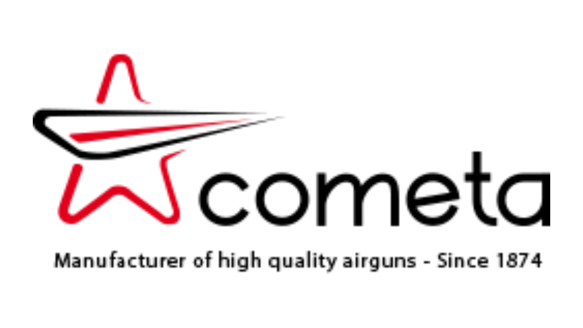 Cometa logo featuring a red star outline and black text that reads "cometa." Subtext says, "Manufacturer of high quality airguns - Since 1874.