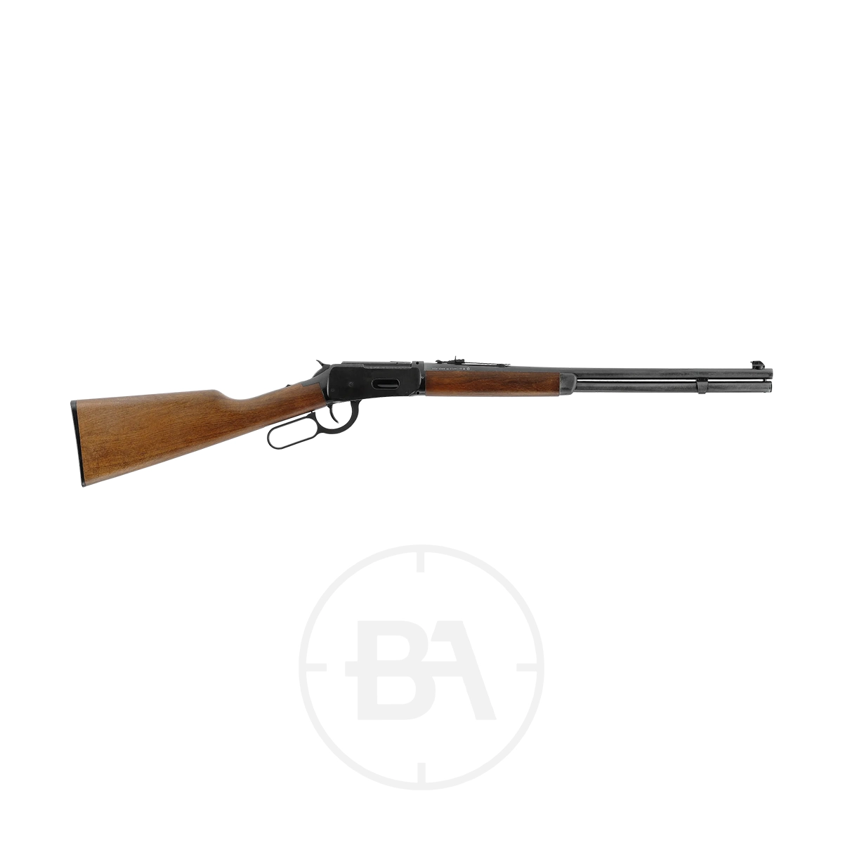 Umarex Legends Cowboy CO2 BB Air Rifle 1 The Umarex Legends Cowboy CO2 BB Air Rifle, featuring a wooden stock and forearm with a metal receiver and barrel, is displayed on a white background.