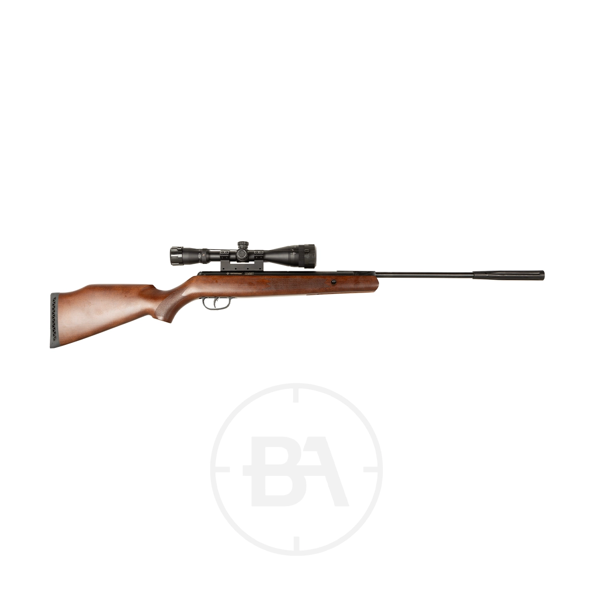 Crosman Summit Spring Air Rifle With Scope 1 The Crosman Summit Spring Air Rifle With Scope features a wooden stock and mounted scope, shown on a plain white background.
