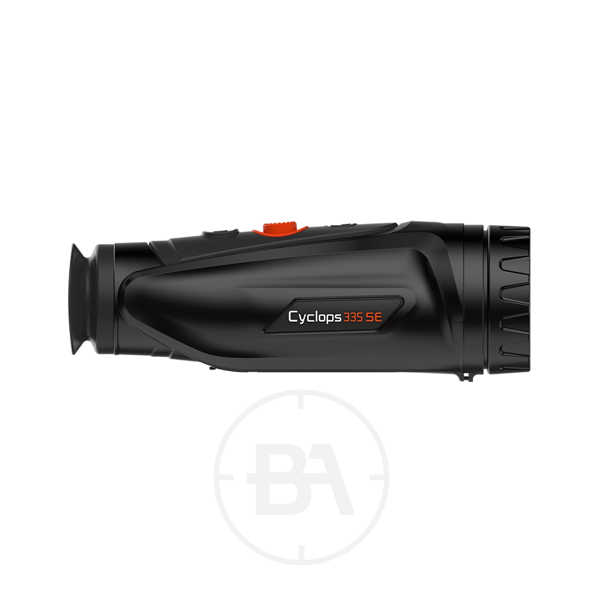 ThermTec Cyclops 335 SE Thermal lmaging Monocular 1 A side view of the ThermTec Cyclops 335 SE Thermal Imaging Monocular is displayed against a white background.