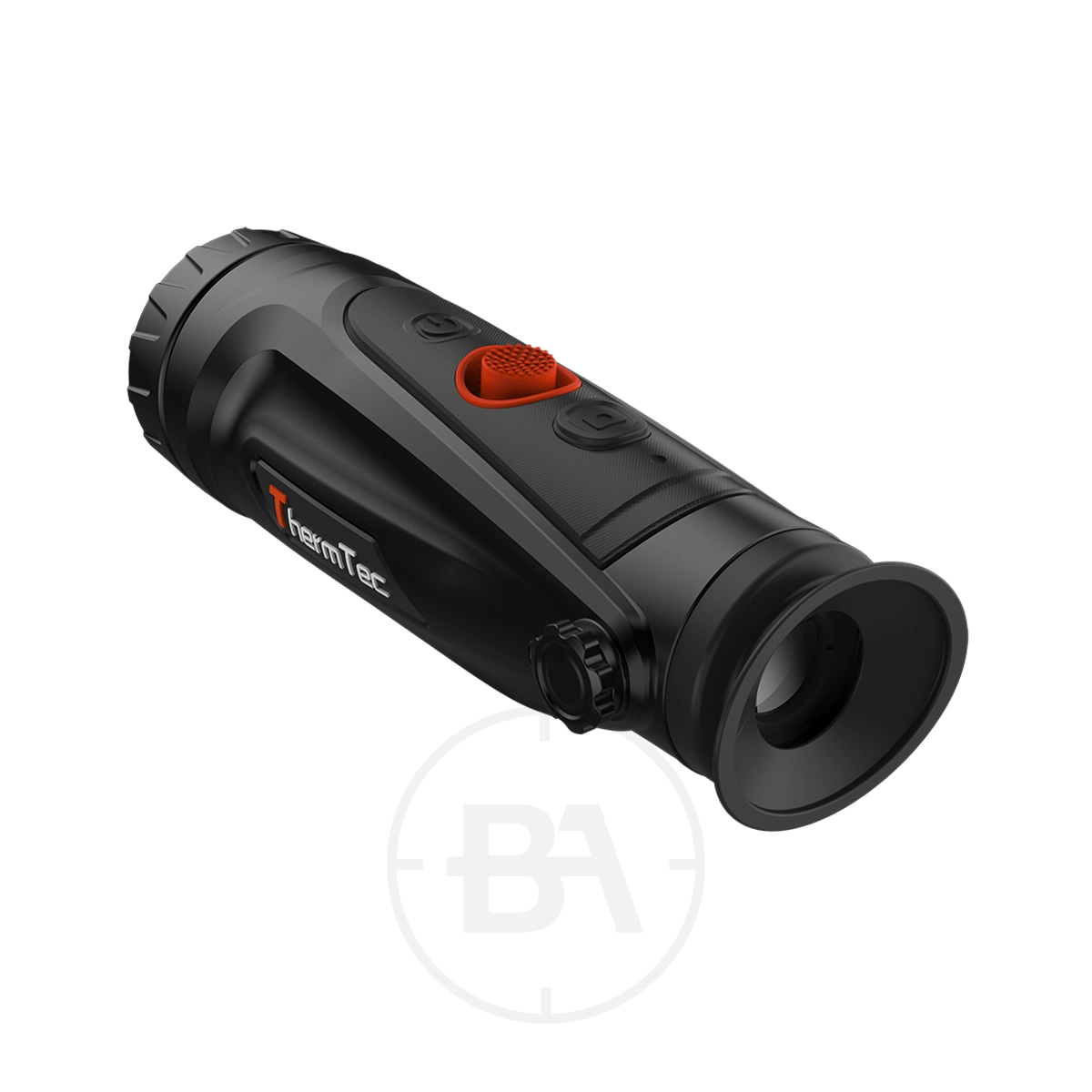 ThermTec Cyclops 335 SE Thermal lmaging Monocular 7 A ThermTec Cyclops 335 SE Thermal Imaging Monocular in black features a textured grip, eyepiece, and red control buttons on top.
