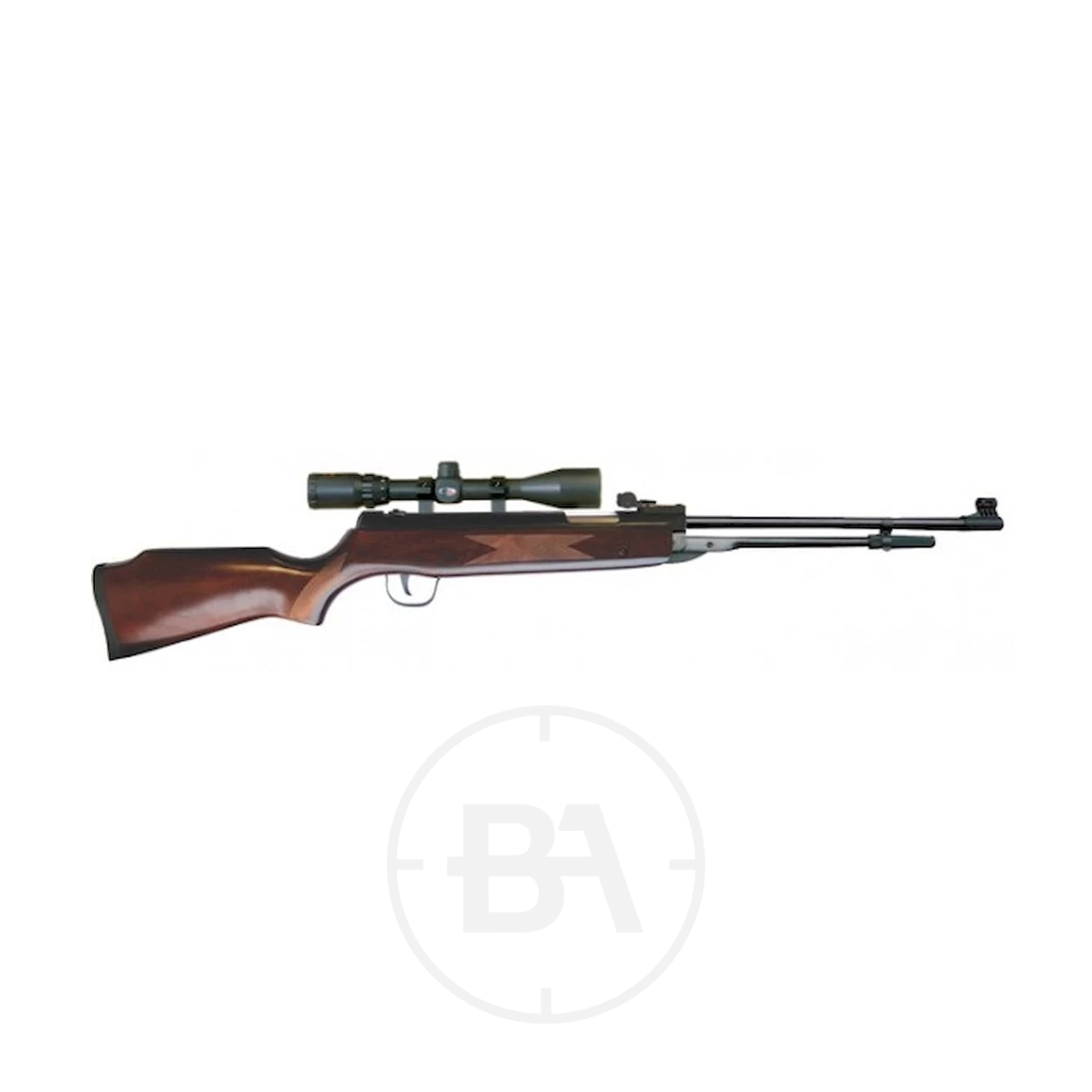 Milbro DB5 Custom Spring Air Rifle 1 The Milbro DB5 Custom .177 Air Rifle, shown in side profile with a mounted telescopic sight against a white background.