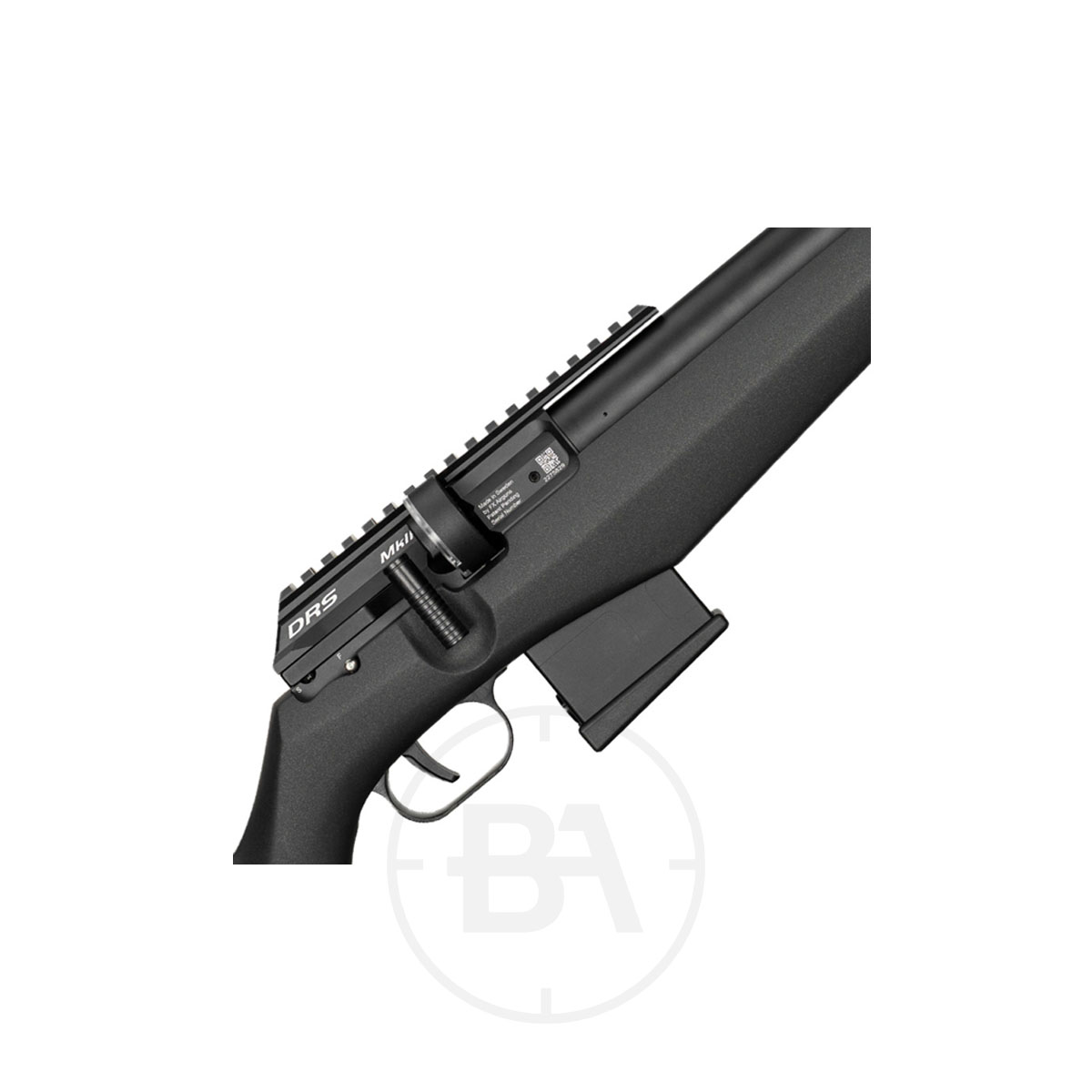 FX Airguns DRS MKII Classic PCP Air Rifle 2 Close-up of the FX Airguns DRS MKII Classic PCP Air Rifle receiver and magazine, highlighting the trigger, mag well, and barrel against a white background.