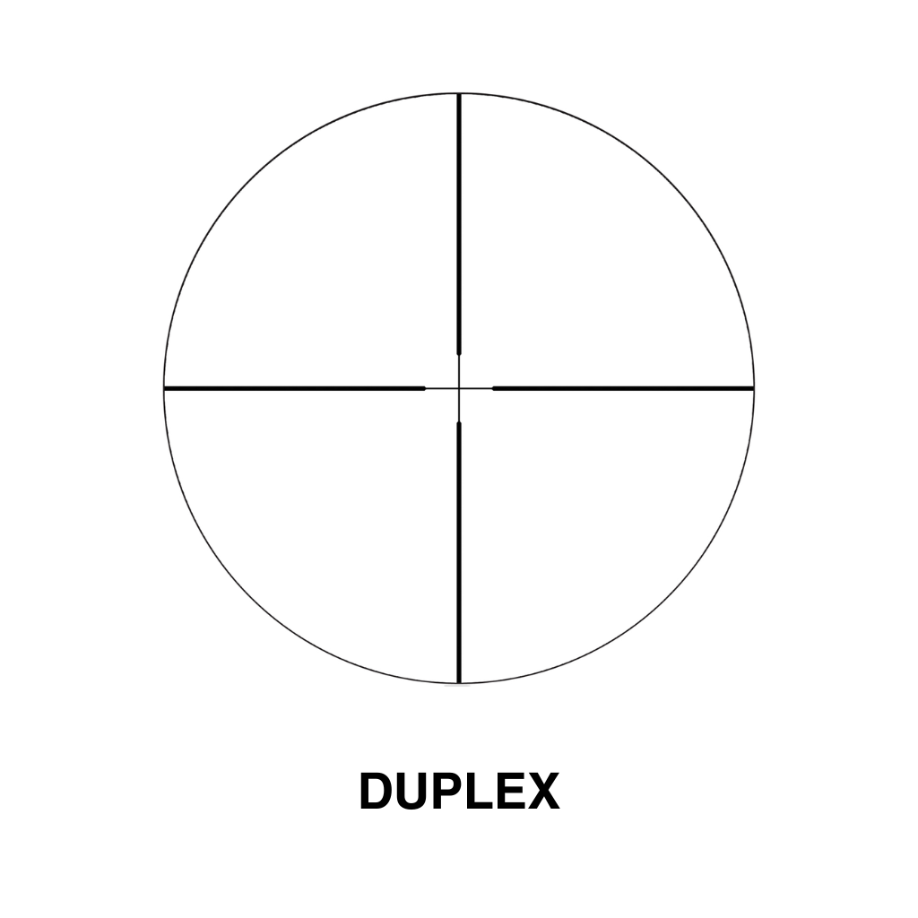 Element Optics Iris 3-9x40 SFP Rifle Scope 3 A simple black duplex reticle with thick outer lines and thin inner crosshairs centered in a circle, labeled "DUPLEX" below. Perfect for the Element Optics Iris 3-9x40 SFP Rifle Scope With Mounts.