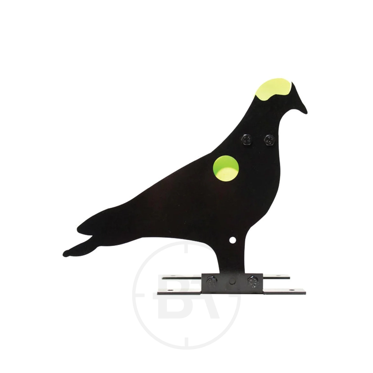Pigeon Killzone Resetting Target 1 The Pigeon Killzone Resetting Target is a metal bird-shaped silhouette with two yellow pigeon killzone hit areas, mounted on a sturdy base.