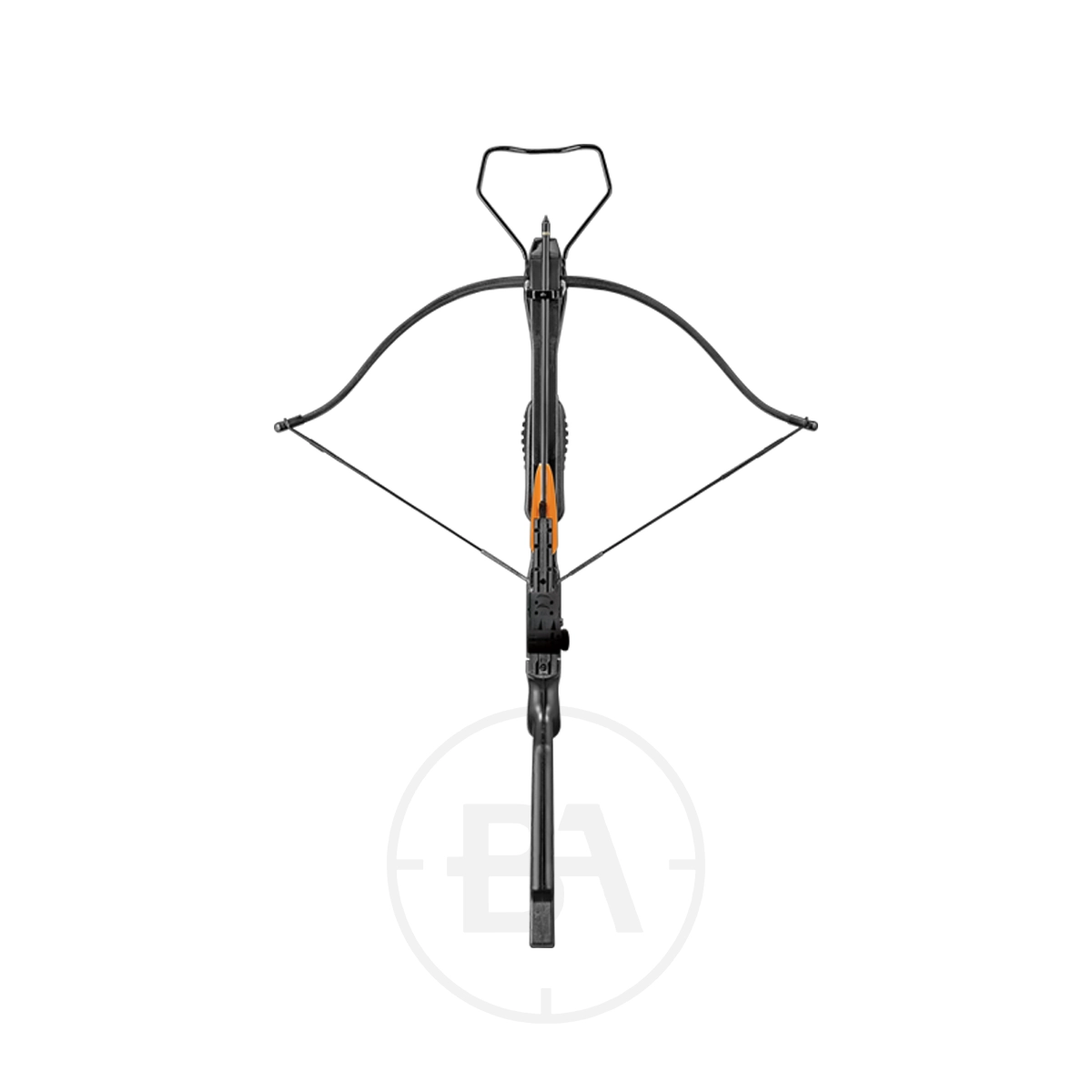 EK Archery Jaguar 1 Deluxe Recurve Crossbow Package Series With Red Dot Sight 3 A black EK Archery Jag 1 Deluxe Recurve Crossbow Package with Red Dot, featuring orange accents, is shown from the front against a white background.
