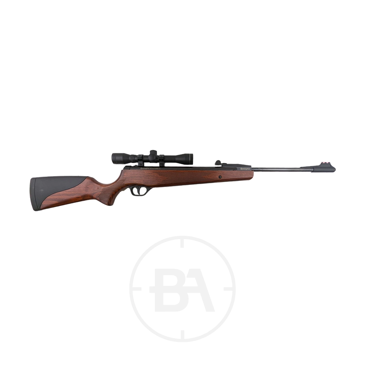 Remington Expel GR Gas Ram Air Rifle With Scope 1 The Remington Expel GR Gas Ram Air Rifle With Scope, featuring a wooden stock, is shown in profile against a plain white background.