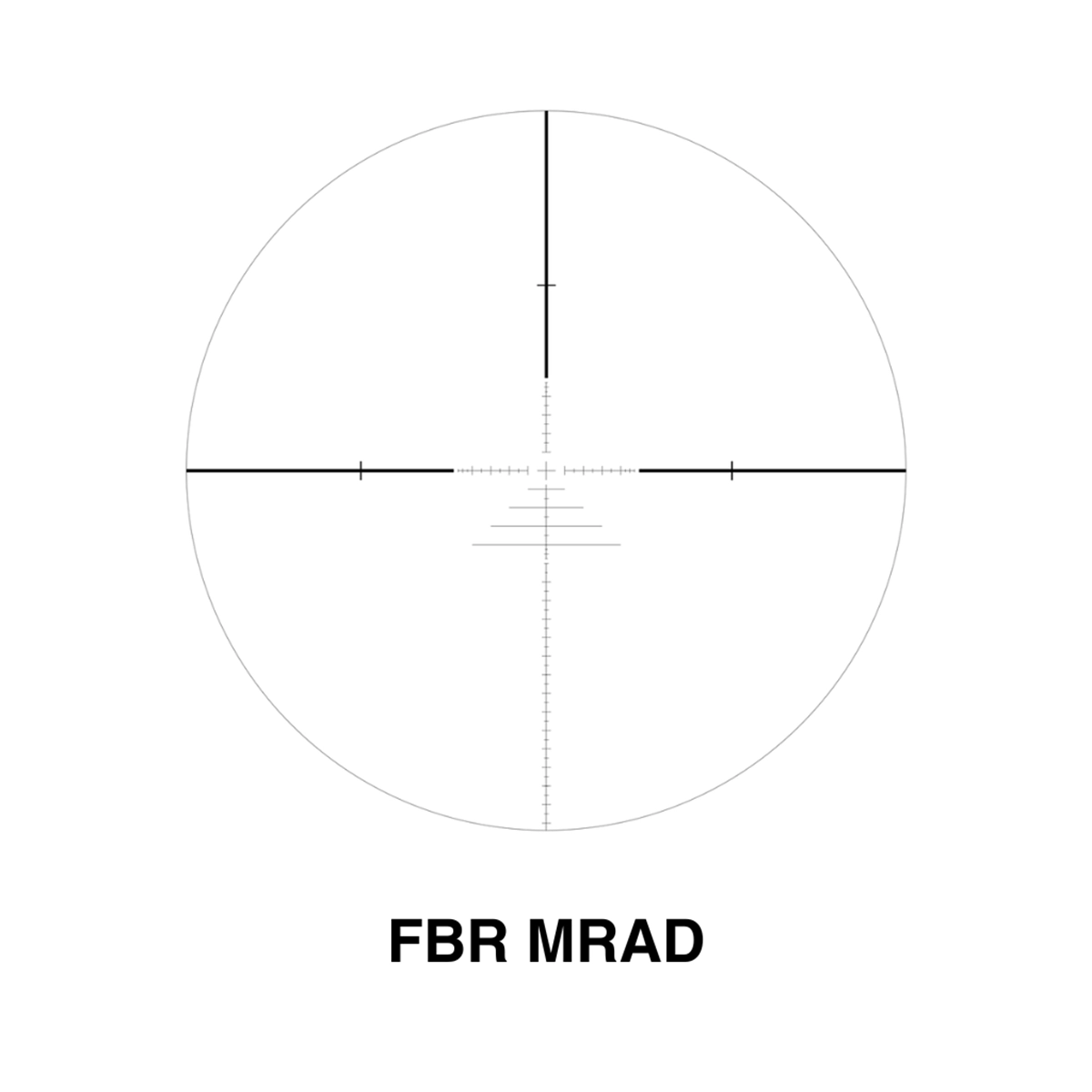 Valiant Zephyr 5-20x50 Rifle Scope 13 The Valiant Zephyr 5-20x50 Rifle Scope features a circular FBR MRAD reticle with multiple horizontal and vertical markings, labeled "FBR MRAD" below.