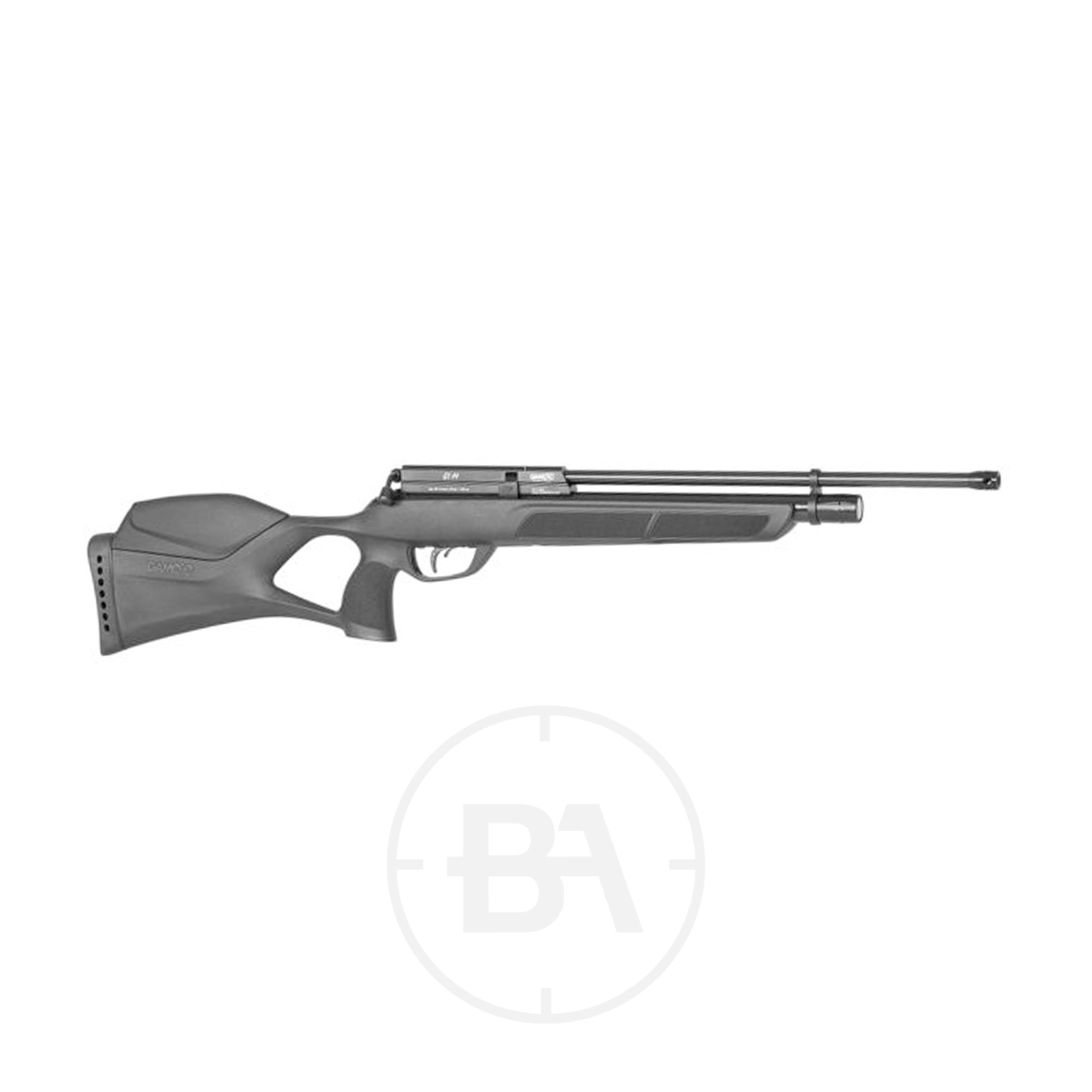 Gamo GX-40 PCP Air Rifle 1 The Gamo GX-40 PCP Air Rifle, featuring a synthetic stock and thumbhole grip, is shown in black from a side view against a white background.