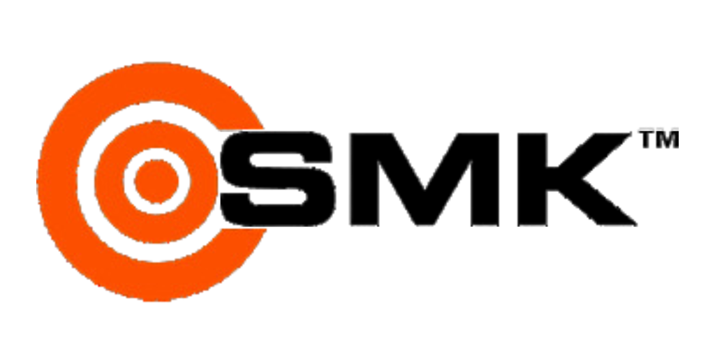 Logo featuring three concentric orange circles to the left of the bold black letters "SMK" with a trademark symbol.