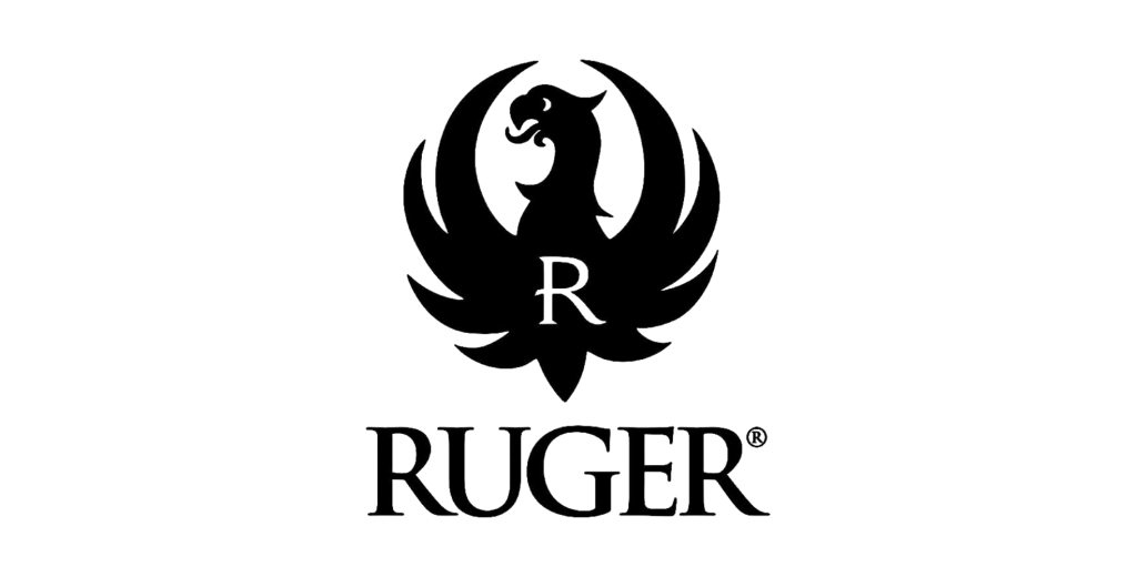 The image shows the Ruger logo, featuring a stylized eagle with spread wings above the letter "R" and the word "RUGER" in bold capital letters below.