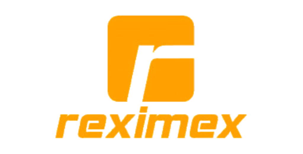 The image shows the Reximex logo with a stylized yellow "r" inside a square above the word "reximex" in lowercase yellow letters on a transparent background.