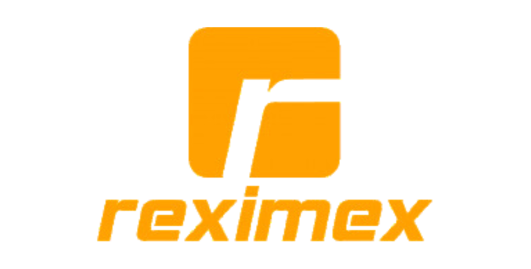 The image shows the Reximex logo with a stylized yellow "r" inside a square above the word "reximex" in lowercase yellow letters on a transparent background.