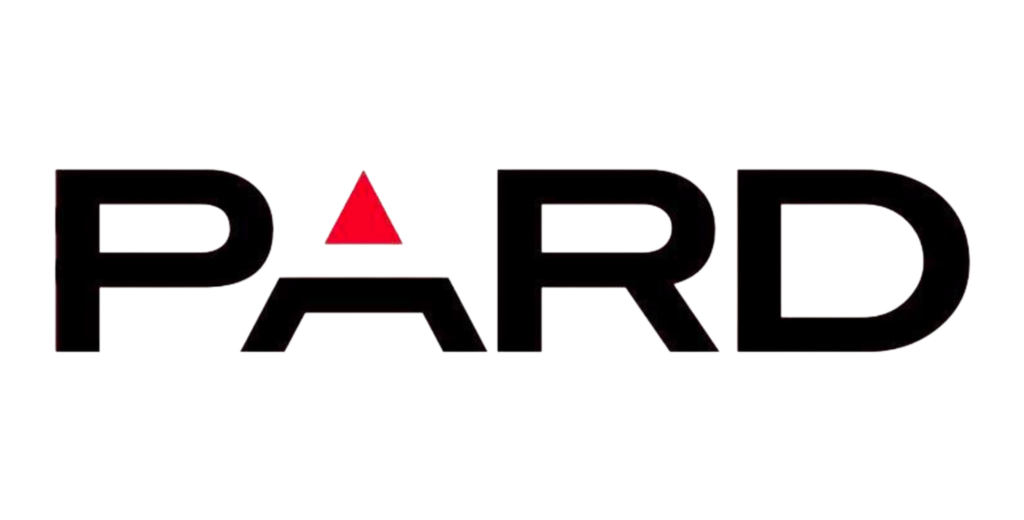 The word "PARD" is written in black outlined letters on a black background; the letter "A" is represented by a red triangle.