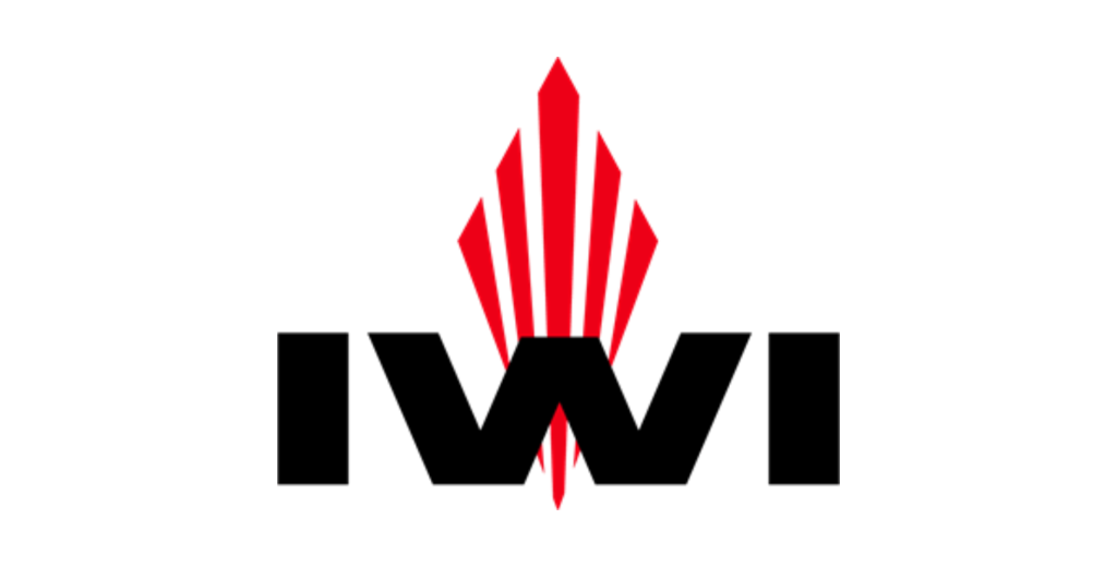 A symmetrical red geometric symbol with five upward-pointing arrow-like shapes on a black background.