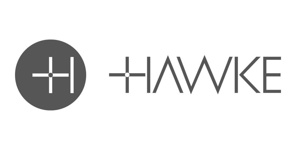 The image shows the Hawke logo, featuring a circular symbol with intersecting lines and the word "HAWKE" in a modern, geometric font.