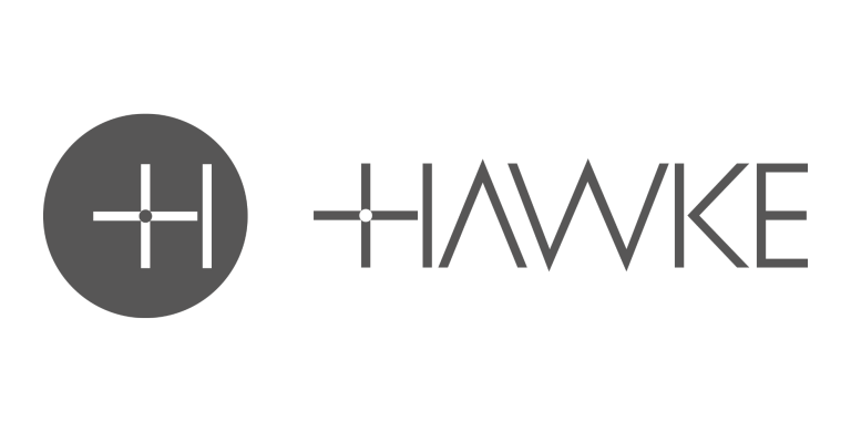 The image shows the Hawke logo, featuring a circular symbol with intersecting lines and the word "HAWKE" in a modern, geometric font.
