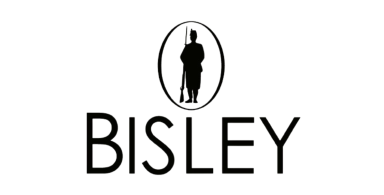 The image shows the Bisley logo with a silhouette of a person holding a gun inside an oval above the word "BISLEY" in large capital letters.