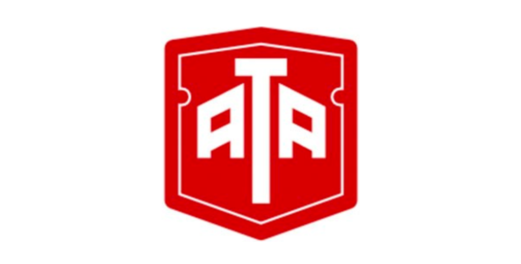 A red and white shield-shaped logo featuring the letters "ATA" in bold, stylized font.