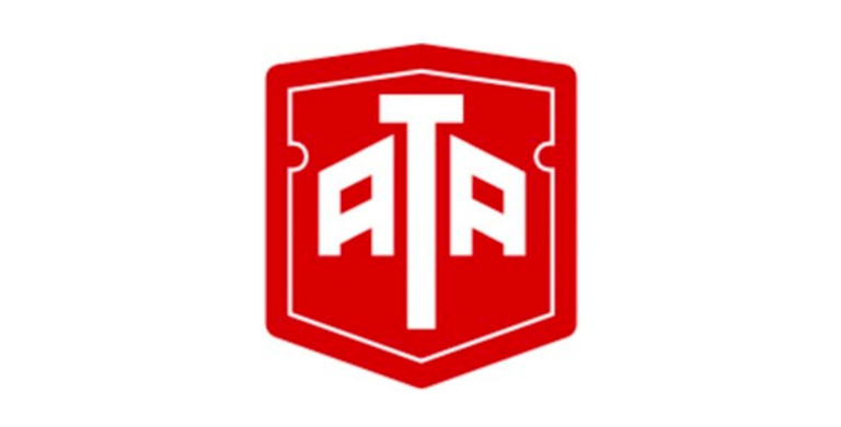 A red and white shield-shaped logo featuring the letters "ATA" in bold, stylized font.